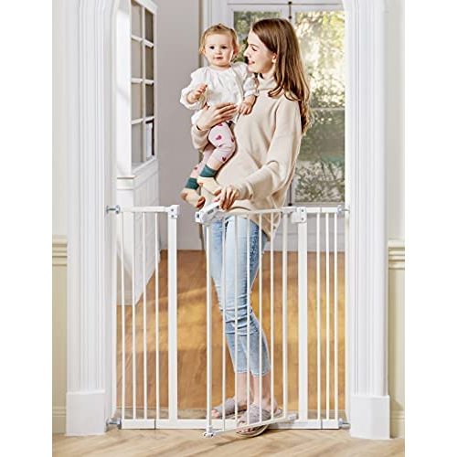 InnoTruth Extra Tall Baby Gate for Stairs and Doorways, 29”to 39.6” Adjustable Width with 36”Height,Dog Gate with Wall Pressure Mounted Frame, Auto Close Baby Gates for Toddler and Pet, White