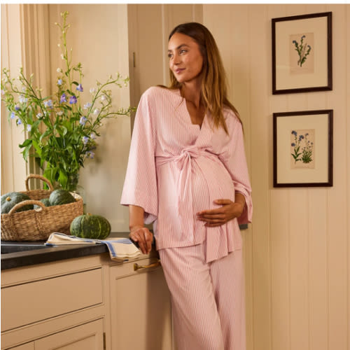 LAKE | Women | DreamModal Pajamas | Carnation Pencil Stripe Maternity Kimono Bundle