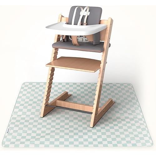 Tiny Twinkle Splat Mat for Under High Chair or Table | 44" x 44" Waterproof & Mess-Proof High Chair Mat for Baby, Machine Washable for Mealtime or Art(Sage Checkers)