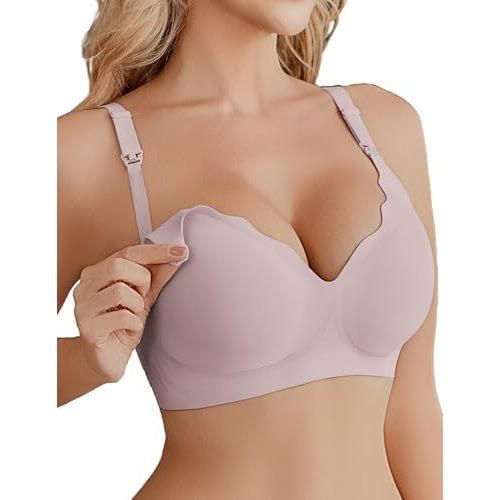 Ekouaer Nursing Bra Wavy Breastfeeding Bras for Women Seamless Maternity Support Wireless Pregnancy Sleep Bralette