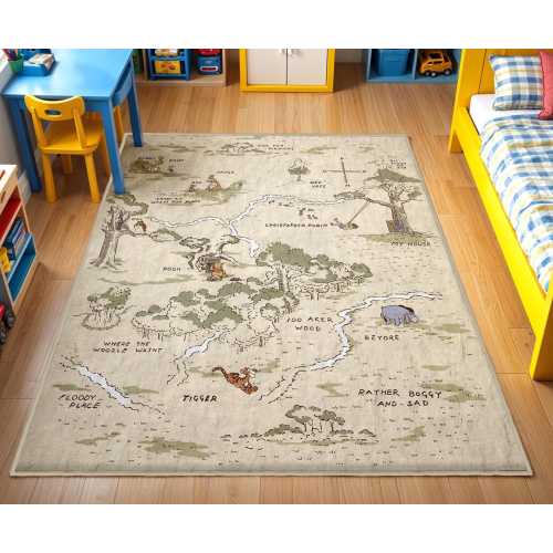 Winnie The Pooh Area Rug, Fairy Tale Woodland Area Rug, Winnie Grip Backing Rug, Cartoon Rubber Backing Mat, Washable Kids Rug