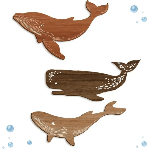 Kas Home 3Pcs Whale Decor for Children's Room and Nursery, Nautical Ocean Beach Wooden Wall Art Sculpture - Marine Life Themed Hanging Paintings for Living Room, Bedroom, Bathroom (Brown-Whale, 8.6" x 13.7")