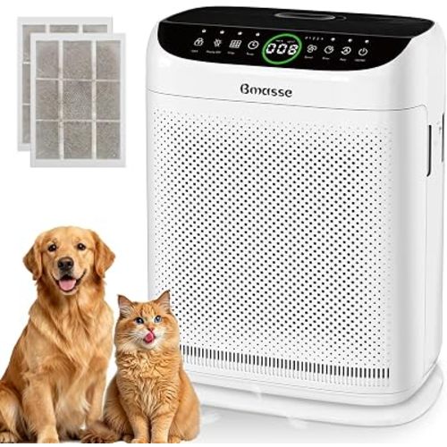 Air Purifiers for Home Pets Large Room Up to 3000 Ft²,HEPA Air Cleaner with Washable Double-Side Filter, PM2.5 Air Quality Monitor,Remote Control,Sleep Mode for Bedroom Odor Dust Pollen,White