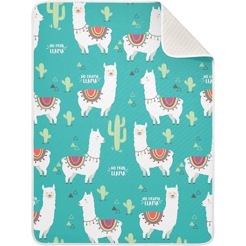 Cute White Llama Alpaca Cactus Personalized Baby Blankets with Name for Boys Girls Sleep Customized Throw Blanket with Soft and Warm Crib Blanket for All Seasons, Decoration Baby Gift Newborn