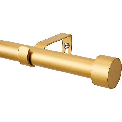 WL.Rocaille 3/4 Inch Curtain Rods Single Window Rod 30-55 Inches, with Aluminium Finials, Gold Drapery Rod