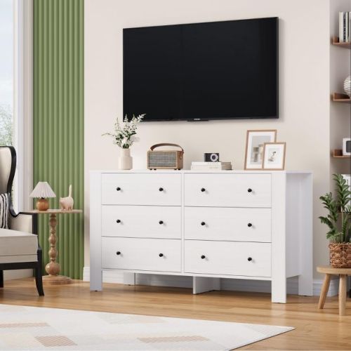 6-Drawer Dresser for Bedroom – Large Wooden Chest with Deep Drawers & Metal Knobs, Modern Rustic Grey Finish