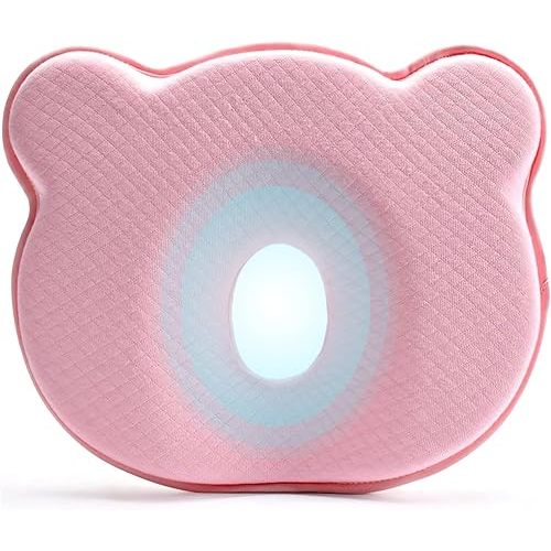 Portable Memory Foam Donut Baby Pillow,Cute Cartoon Bear Soft and Cozy Pillow, Breathable Bedding Set for Small Boys and Girls Prevent Flat Head Pillow Pink48
