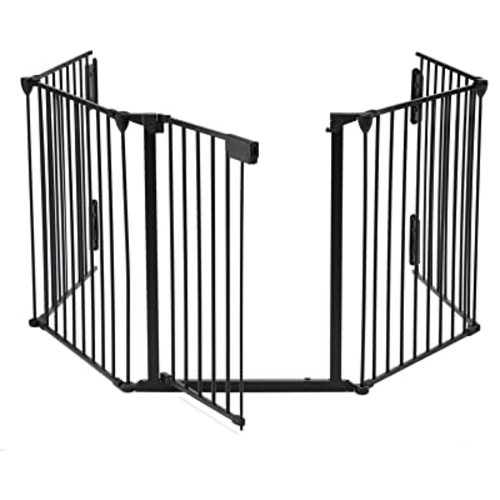 AUXSOUL 118" Wide Baby Gate Metal Safety Playpen - Fireplace Fence for Toddler/Pet/Dog, Fits 72"- 118" Wide, 5-Panel (30" H, Black)