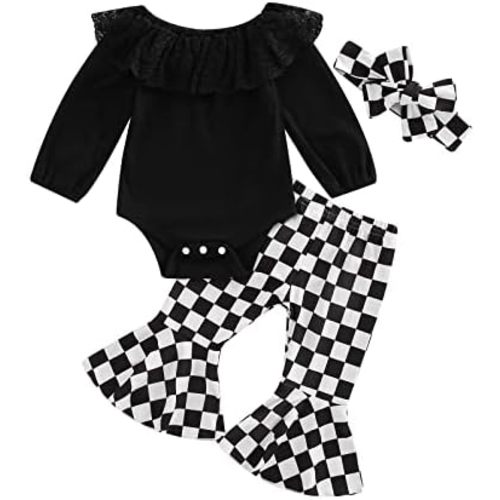 VISGOGO Baby Toddler Newborn Girl Outfits Fall Winter 3 6 9 12 18 Months Floral Print Bell Bottoms Pants for Girls