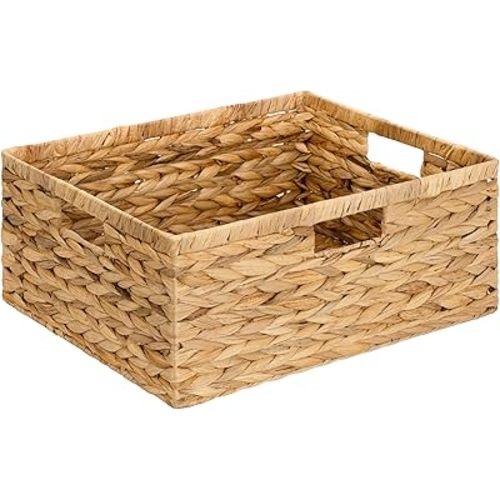 GRANNY SAYS Wicker Storage Baskets for Shelves, Extra Large Water Hyacinth Wicker Basket, Woven Baskets for Storage, Rectangular Shelf Baskets with Handles for Pantry Shelves,1-Pack