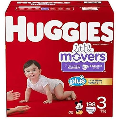 Huggies Little Movers Plus Diapers, Size 3 (198-Count)