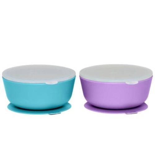 Weesprout Suction Bowls For Baby & Toddlers (set Of 2) - 100% Silicone W/plastic Lid - Leak Proof Feeding Supplies