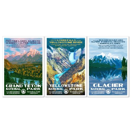Get 3 National Park Posters | 3 Poster Bundle | Any 3 National Park Posters | National Park Gifts | Vintage National Park WPA-style Prints