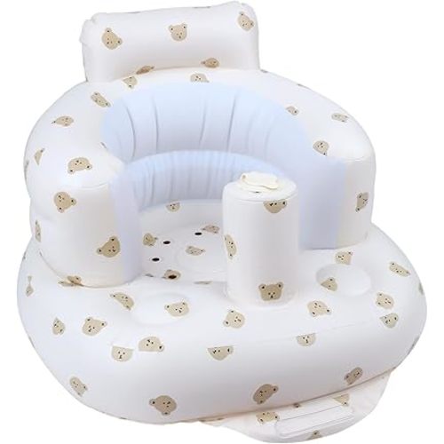 Baby Inflatable Seat with Suction Cups for Babies 3 Months & Up, Baby Floor Seats for Sitting Up with Built in Air Pump, Blow Up Baby Chair for Infants - Bear Head