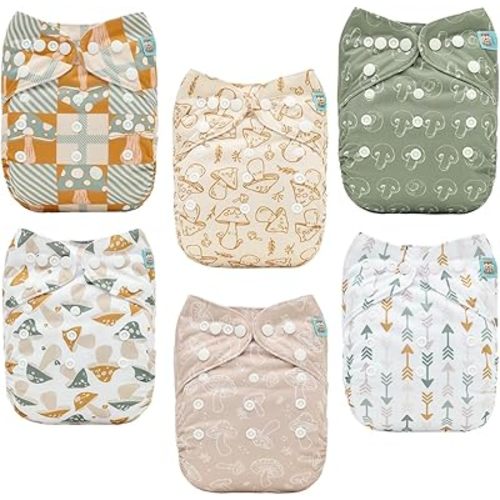 ALVABABY Baby Cloth Diapers 6 Pack with 12 Inserts Cloth Diaper Covers Adjustable Washable Reusable for Baby Girls and Boys 6DM128A
