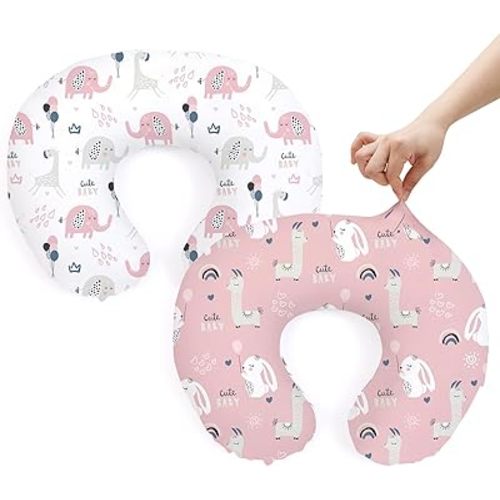 BROLEX Baby Nursing Pillow Covers: 2-Pack Soft Slipcovers for Breastfeeding Pillows - Comfortable Fabric, Fits Standard Nursing Pillows for Boys & Girls - Elephant Rabbit