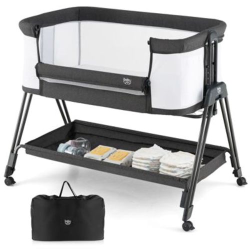 Infans Baby Bedside Bassinet w/ Wheels & Storage Tray Folding Adjustable Crib