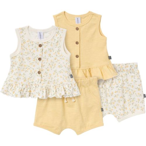Modern Moments™ By Gerber Baby Girls' 4-piece Sleeveless Peplum Tops And Shorts Set, Ivory Lemon Vines/lt Yellow, 0-3 Months