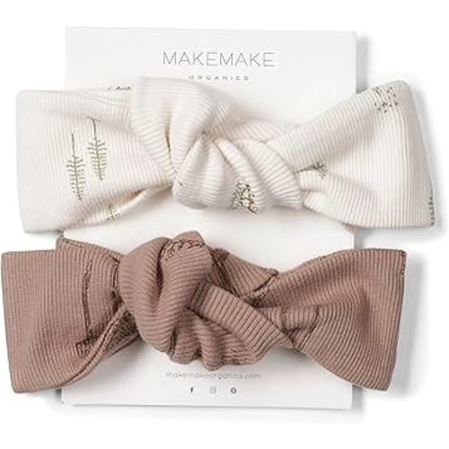 MakeMake Organics GOTS Organic Baby Headwarp Fashion Band Bow Tie Accessories for Toddler Girls Set of 2 (Wildwood, Evergreen Fir, 6-12M)