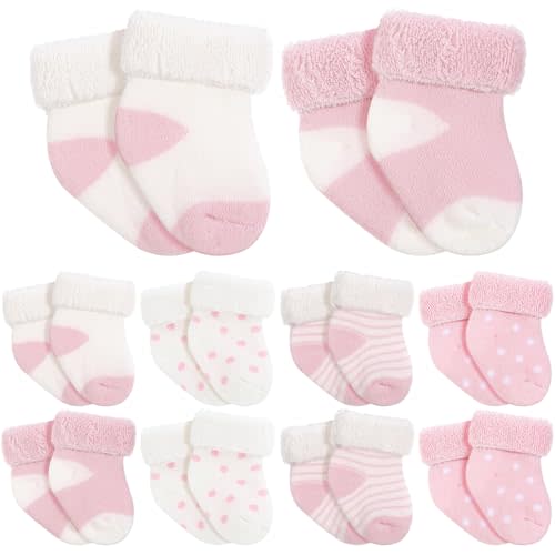 Twistover 10 Pairs Preemie Socks Preemie Baby Terry Socks Cotton Turn Cuff Socks Nicu for Newborn Girls Boys