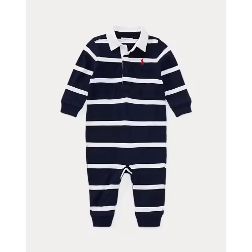 Baby Boys' Striped Cotton Rugby Coverall | Size 3M