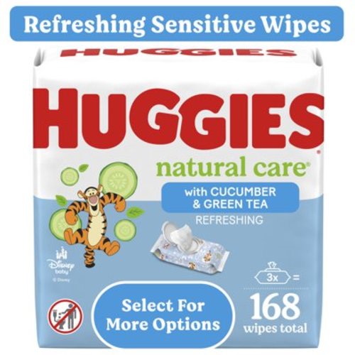 Huggies Natural Care Baby Wipes, Scented, 3 Pack, 168 Ct, Hypoallergenic, Dermatologist Tested