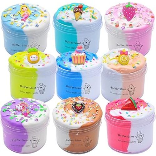 Butter Slime Kit Two-Toned 9 Packed for Girl Boys Party Favors Toys, Stocking Stuffers for Kids 6 7 8 9 10 11 12 Years Old