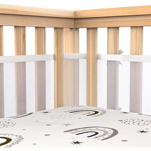 Breathable Mesh Crib Liner, Fits Full-Size Cribs (4 or 3 Sides), Extra-Long Double-Sided Straps, 3mm Mesh, White