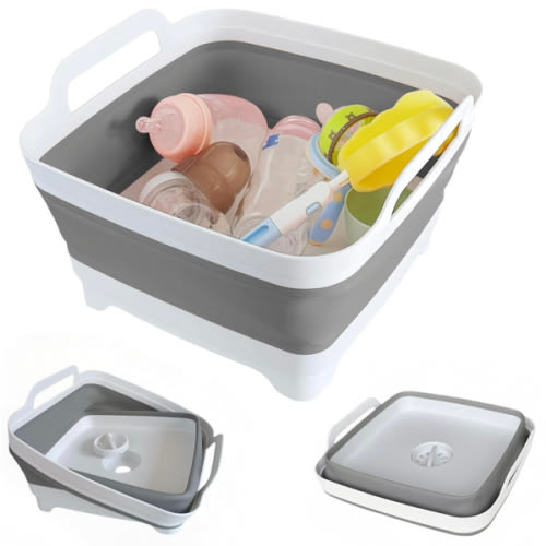 Amazon.com: GIMWA Collapsible Wash Basin for Baby Bottles with Drain Plug, 2.4 Gallons Space-Saving Camping Sink for RV, Collapsible Dish Tub (Gray) : Home & Kitchen