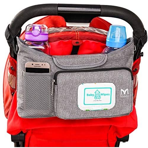 Universal Baby Stroller Organizer Stroller Accessories Bag Stroller Storage Bag with Cup Holders by Mahiky Stroller Organizer Parent Console Stroller Storage Pouch with Easy Access Wipes Pocket