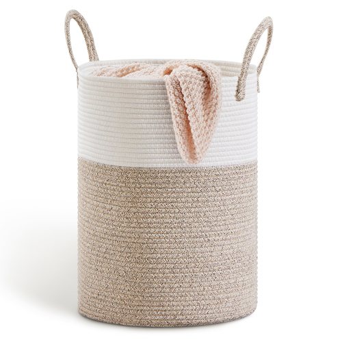 SOJERKI Cotton Woven Rope Laundry Hamper,Storage Decorative Basket for Blankets,Dirty Clothes,Toys,Plant Pot-Brown,58L