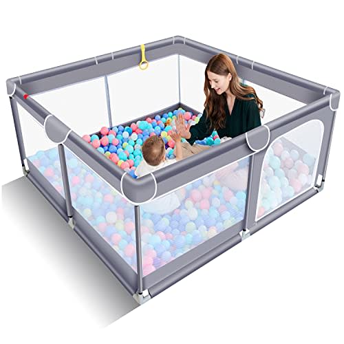 TODALE Baby Playpen for Toddler, Large Baby Playard, Indoor & Outdoor Kids Activity Center with Anti-Slip Base, Sturdy Safety Play Yard with Soft Breathable Mesh, Playpen for Babies(Gray,50”×50”)
