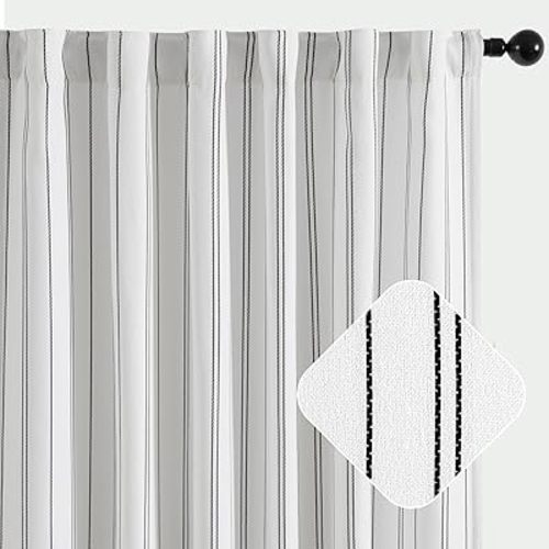 jinchan Black and White Striped Curtains, 96 Inch Length for Living Room and Bedroom - Black on White Pinstripe, Privacy Light Filtering Modern Window Curtains Set of 2 Panels