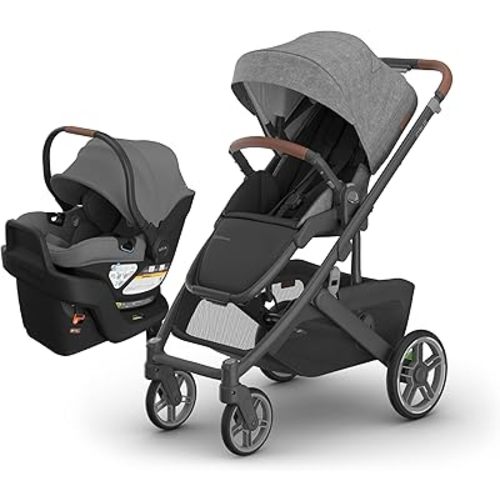 UPPAbaby Cruz V3 Stroller + Aria V2 Lightweight Car Seat Travel System Combo – Toddler Seat, Bumper Bar, Bug and Rain Shield, Car Seat Base, and Infant Insert Included – Greyson (Charcoal Mélange)