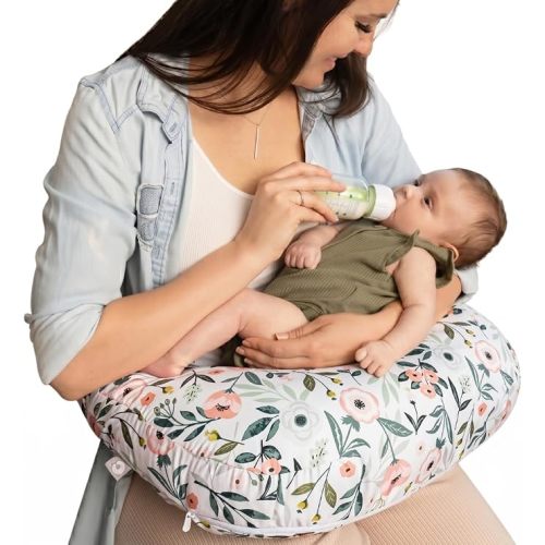 Boppy Nursing Pillow Luxe - Ergonomic Bottle & Breastfeeding Pillow with High Lift & Firm Support - Water-Resistant with Washable Cotton Muslin Cover - Baby Safety Alliance Verified - Sea Green