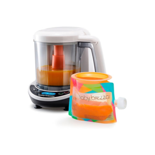 Baby Brezza One Step Baby Food Maker Deluxe – Auto shut Off, Dishwasher Safe Cooker and Blender to Steam + Puree Organic Food for Infants + Toddlers - Set of 3 Pouches + 3 Funnels