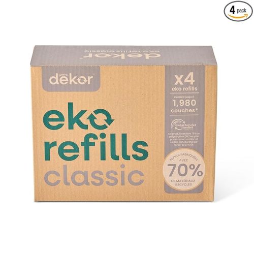 Diaper Dekor CLASSIC Diaper Pail Refills | 4 Count Unscented | Exclusive End-of-Liner Marking | Thick Quick & Easy to Replace | Most Economical Refill System | for Original and Eko Style Pails