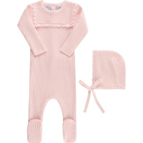 Ruffled Yoke Rib Footie & Bonnet Set, 3-6M