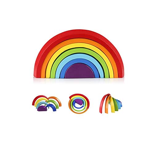Wooden Rainbow Stacker Nesting Puzzle Blocks