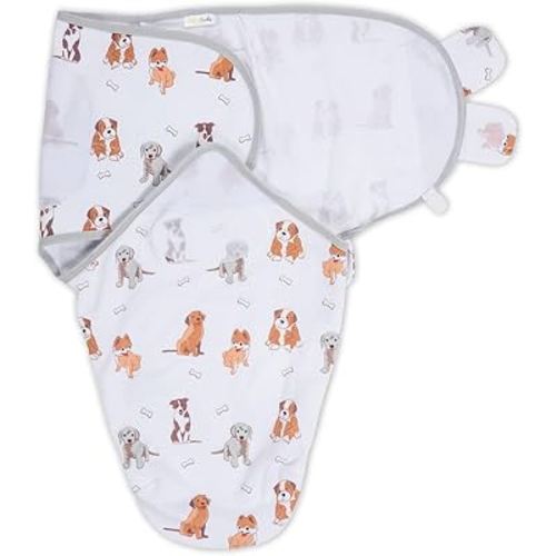 Baby Swaddles, 100% Organic Cotton Swaddles for Newborn Boy and Girl, 3-6 Months Baby Swaddle Sacks with Easy Change Zipper, Velcro Swaddle Neutral Baby Registry (Dogs Print)