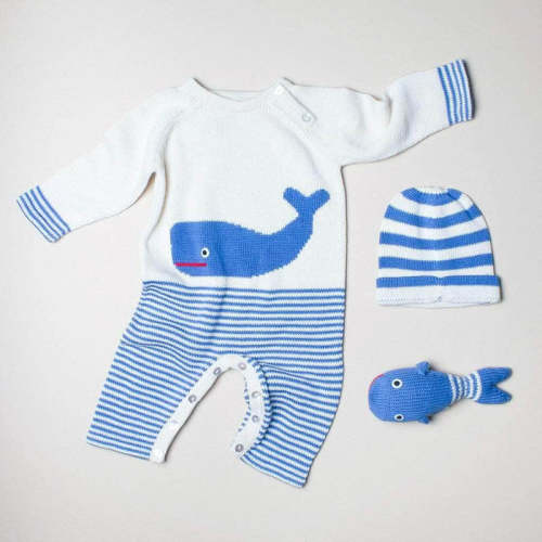 Whale Romper, Hat & Rattle Set