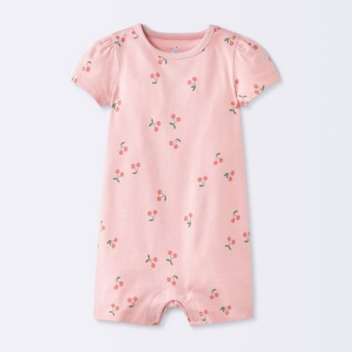Baby Girls' Cherry Short Sleeve Romper - Cloud Island™ Rose Pink Newborn