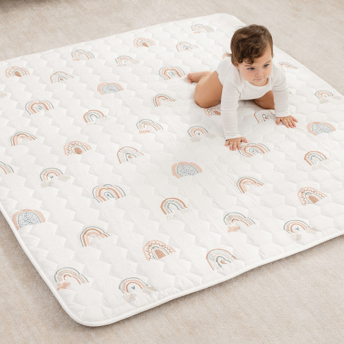 Comfy Cubs Quilted Kids Play Mat with Non-Slip Bottom - Rainbow, Square