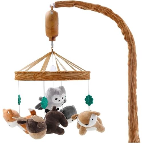 The Peanutshell Crib Mobile for Boys or Girls - Woodgrain Musical Baby Crib Mobile with 12 Lullabies, Whimsical Woodland Baby Whimsical Woodland Nursery Decor
