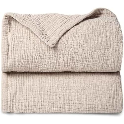 Lulu moon Muslin Quilt Blanket, Crib Blanket for Baby and Toddler,47x47 Inches(Ivory)