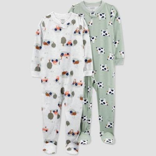 Carter's Just One You®️ Toddler Boys' 2pk Cows And Tractors Footed Pajama - Green/gray 3t