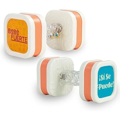BEBE FUERTE Twist & Shake Dumbbell by Robin Arzon - Bilingual Toddler Sensory Toys - Baby Workout Toys - Baby and Toddler Gifts for Ages 3 Months and Up