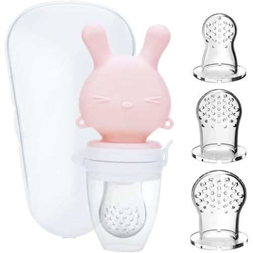 Baby Silicone Fruit Food Mesh Feeder Pacifier-Teething Toys for Babies 0-3-4-6-12-18 Months,Self-Feeding Soft Teether Utensils,Infant Toddler Kids Girls Boys,Pink