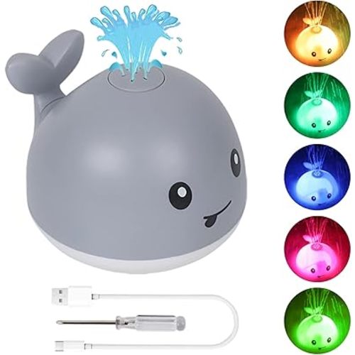 2024 Rechargeable Whale Bath Toys Light Up Spray Water Bathtub Toys for Kids Sprinkler Baby Bath Toy for Toddlers Boys and Girls (Rechargeable White)
