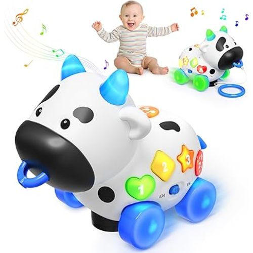 Musical Toys for 1 Year Old Boy Girl, Bilingual Cow Baby Toy for 6-12-18 Months, 1st Birthday Boy Gifts, Learning Educational for 1 Year Old Toddlers, Help Crawling Walking 7 8 9 Month